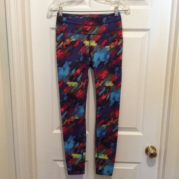Athleta Colorburst Sonar Tight Leggings S Blue Red Orange Yellow Purple - Picture 2 of 11